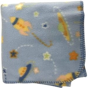 Crown Crafts Baby Connection Blue Space Planets Solar System UFO Fleece Blanket